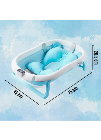 Ванночка детская складная для купания детей малышей с термометром подушкой 70х20.5х45 см (476607-Prob) Голубой Unbranded (285738624)
