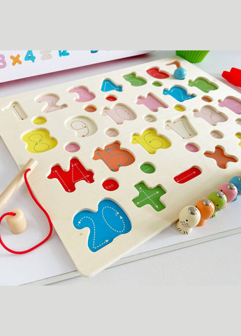 Дерев'яна багатофункціональна дошка MD 0826 сортер Монтессорі, ігрове поле, математичні знаки, рибалка Fun Game (327216255)