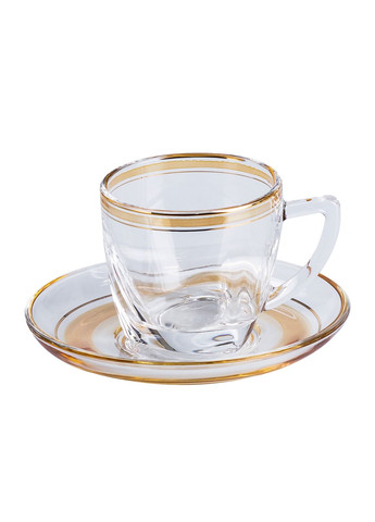 Чашки з блюдцем TS Kitchen скляні чашки прозорі набір на 6 персон No Brand HP570 (299239450)