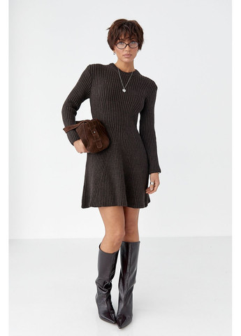 Темно-коричнева жіноче коротке плаття в рубчик Lurex