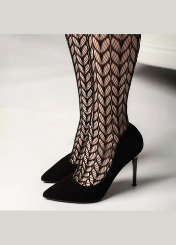 Колготы с доступом черные с орнаментом лепестков цветов 875190 1-5 No Brand С открытым доступом (365815746)