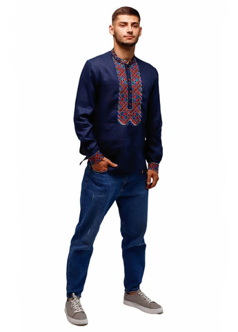 Темно-синя вишиванка чоловіча із лляного полотна (fm2160) Folk Moda (365729684)