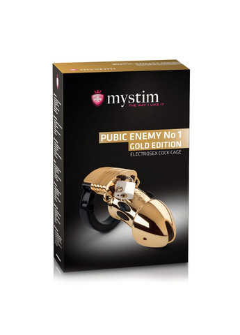 Клетка для члена с электростимуляцией Pubic Enemy No 1 – Gold Edition Mystim (297202141)