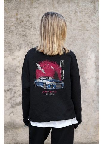 Черный женский утепленный оверсайз свитшот на флисе с принтом skyline Without однотонный без декора (361680365)