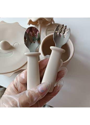 Набір посуду для малюка 7 шт Набір посуду для малюків з ложкою та вилкою Кольоровий силіконовий набір для малюка (0001) No Brand (368999889)