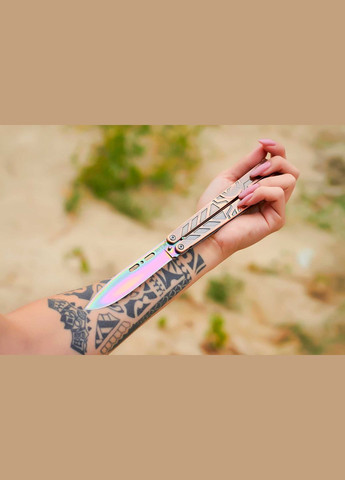 Ніж балисонг метелик 05-D c оригінальним орнаментом на ручці, сталь 440C No Brand (370770582)