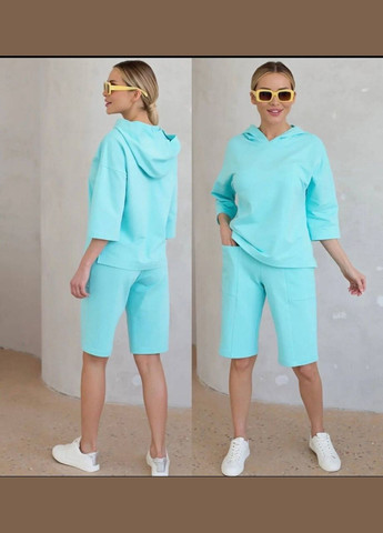 Жіночий костюм двійка з шортами колір м'ятний р.50/52 453627 New Trend (286329984)