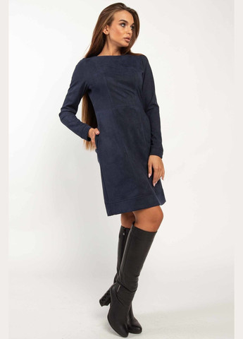 Темно-синее повседневный мини платье полуприлегающего силуэта с карманами из твила с замшем-диагональю (вл 2220) RiMari