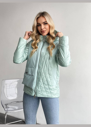 Мятная женская теплая куртка с капюшоном цвет мята р.xxl 450304 New Trend