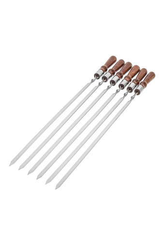 Набір шампурів із харчової нержавіючої сталі 74 см із дерев'яною лакованою ручкою (товщина 2 мм) 6 штук Woodly (355341934)
