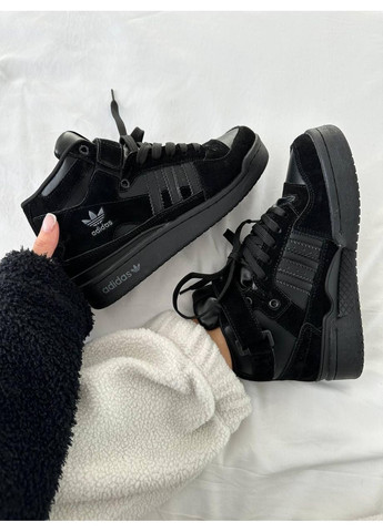 Чорні Зимовий кросівки чоловічі adidas forum black suede fur адідас форум No Brand