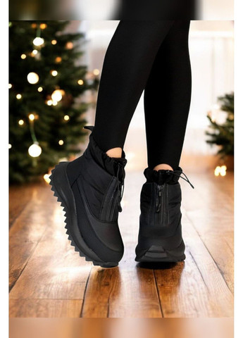 Жіночі зимові термодутики чорні на хутрі водонепроникні для снігу та морозу MD Дутики (369719500)