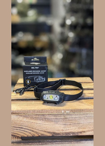 Фонарик тактический Налобный белый и красный свет + кабель Type-c для зарядки KOPFLAMPE RECHARGE 'GC220' SCHWARZ (15172300) Mil-Tec (292734721)