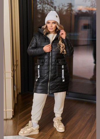 Черная зимняя куртка женская зимняя батальная sf-128 тепло и стильно черный, 62-64 Sofia