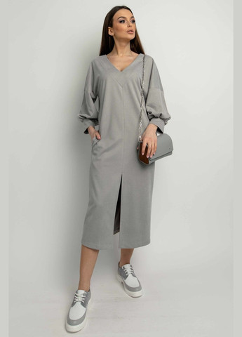 Сіра повсякденний сукня з v-подібною горловиною та пишними рукавами з твіллу (пл 01) RiMari