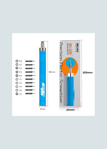 Отвертка аккумуляторная SD22E прецизионная/набор бит 10 шт. / реверс / Type-C / 350 mAh Blue Relife (290192282)