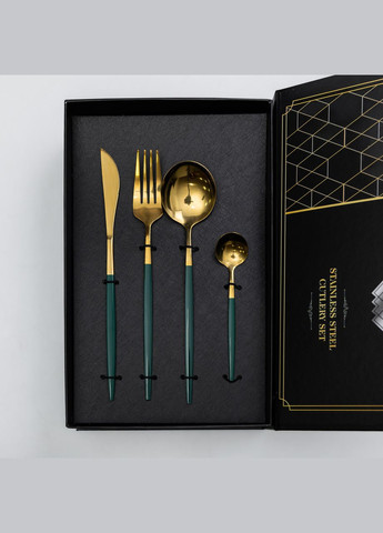 Набір столових приборів 24 предмети столовий набір на 6 персон Золотистий з зеленим HP-20-48 Yiwu (324305031)
