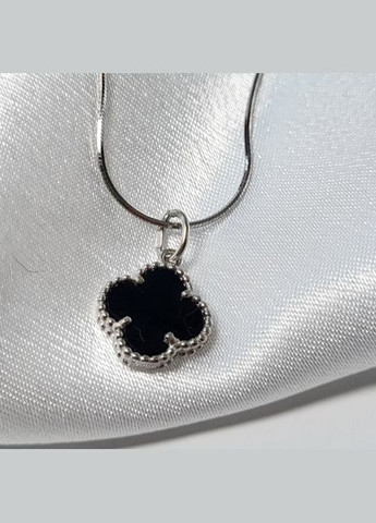 Серебряная Подвеска кулон Клевер с Чёрным Ониксом серебро 925 пробы покрито родием пк20/1024 1.50г No Brand (306742089)