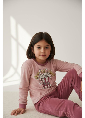 Розовая зимняя пижама махровая кофта + брюки L&D