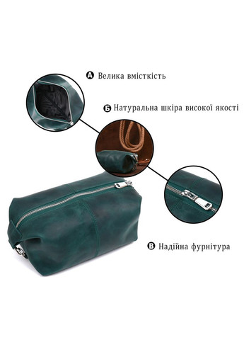 Косметичка из натуральной кожи с молнией и карабинами зеленая (sku_16399) No Brand (330012791)