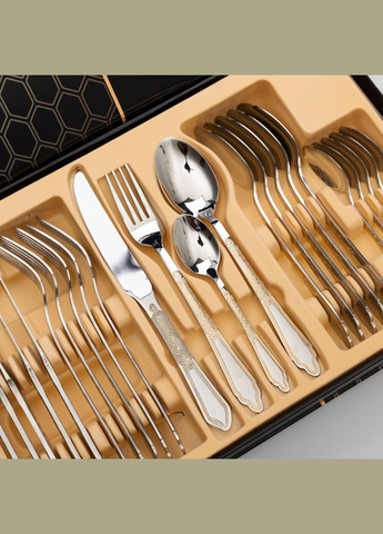Набір столових приладів золото на 6 персон комплект столових приладів 24 предмети Срібло із золотом HP-20-64 Yiwu (324305029)