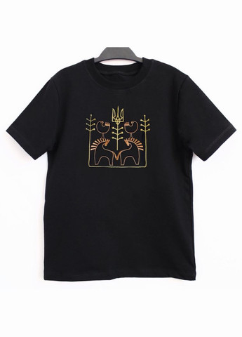 Чорна літня футболка дитяча з патріотичною вишивкою воля хлопчику Ladan