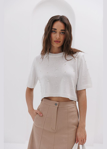 Женская вязаная футболка коралловая с бусинками Arjen - (296470909)