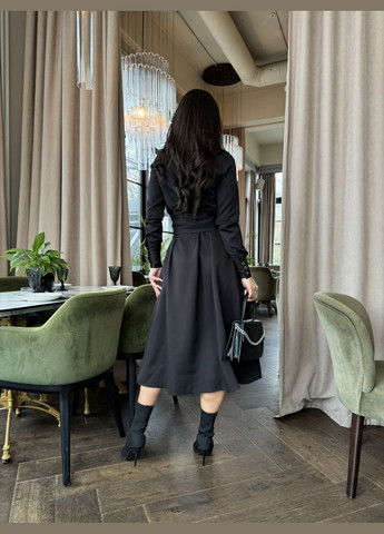 Черное женское платье с поясом цвет черный р.42/44 454637 New Trend