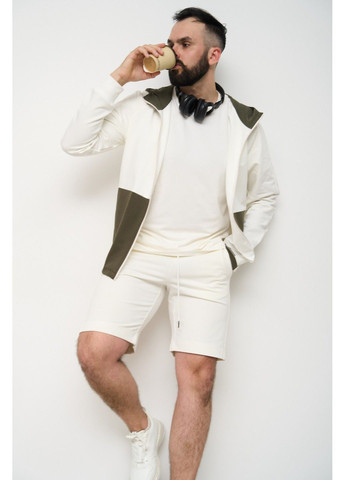 Спортивний костюм чоловічий ТРІЙКА літо SUMMER з кофтою на замку + шорти + футболка молочний хакі Handy Wear (293275173)