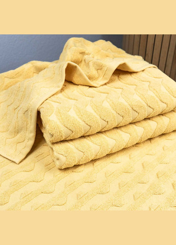 GM Textile махровий рушник для обличчя та рук жакардовий хвиля 50х90см 500г/м2 (жовтий) жовтий виробництво -
