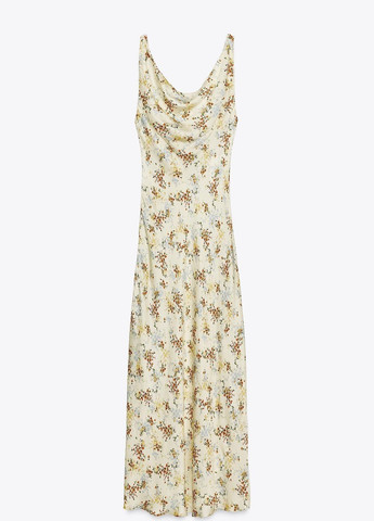 Желтое повседневный платье Zara с цветочным принтом