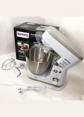 Кухонний комбайн RB-8082 3200 Вт, Планетарний міксер-тестоміс з чашею 5л, 3 насадки, 6 швидкостей Rainberg (364663972)