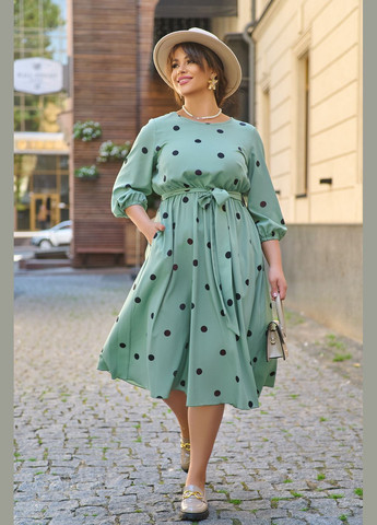 Оливковое повседневный платье в горошек колокол No Brand в горошек
