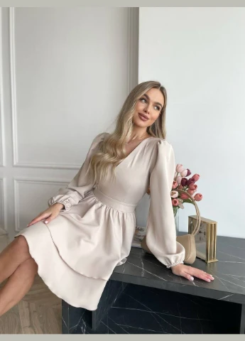 Бежева класична сукня міні з подвійною спідницею Fashion