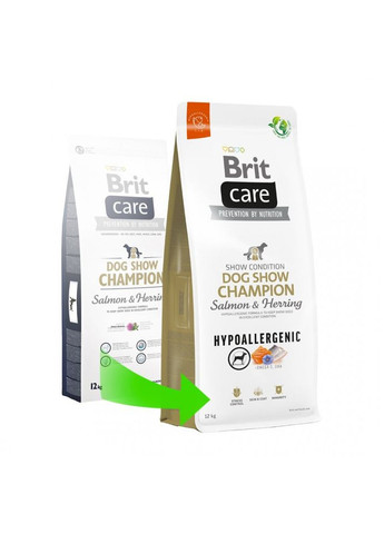 Сухой корм Dog Hypoallergenic Dog Show Champion для выставочных собак, с лососем и селедкой, 3 кг Brit Care (362702562)