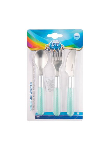 Набір дитячого посуду (9/477_blu) Canpol Babies столових приборів металевий 3 шт Блакитний (366067579)