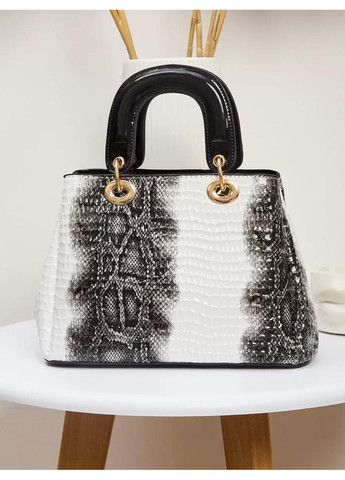 Жіноча сумка-сетчел W919 зміїний принт крос-боді чорно-біла No Brand (349442101)