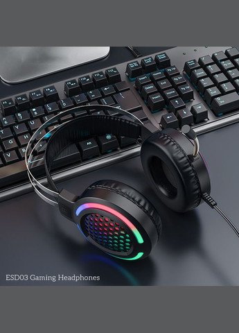 Навушники ігрові з підсвіткою НОСО ESD03 Gaming LED Headphones повнорозмірні чорні Hoco (300914694)
