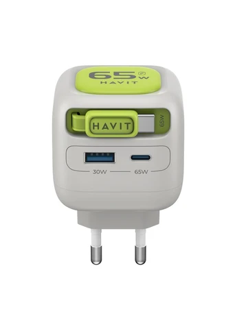 Зарядное устройство UC253 GaN 65W USB-A+USB-C +Кабель USB-C Gray/Green Havit (394025036)