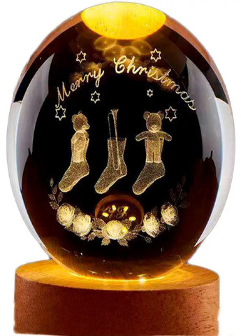 Декоративна кришталева куля 3D нічник "Merry Christmas" на дерев'яній підставці з USB живленням VTech (313866491)