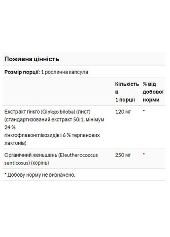 Капсулы Гинкго Билоба для улучшения памяти NOW 120мг 50 капсул без сахара Now Foods (367956932)