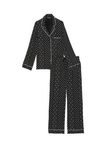 Черная всесезон пижама модал modal soft black dotted stripe long pyjama set Victoria's Secret