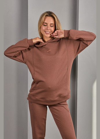 Худи для беременных и кормящих с секретом кормления из плотного трикотажа коричневое Юла мама (302434406)