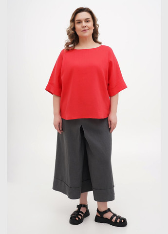 Красная женская свободная оверсайз блуза футболка бохо из тонкого льна хильда, большие размеры. красный, р.56, код 9439/56/1179 ГАЛЕРЕЯ ЛЬОНУ