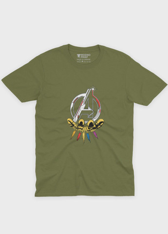 Хаки (оливковая) мужская футболка с принтом супергероями - мстители (ts001-1-hgr-006-025-010) Modno