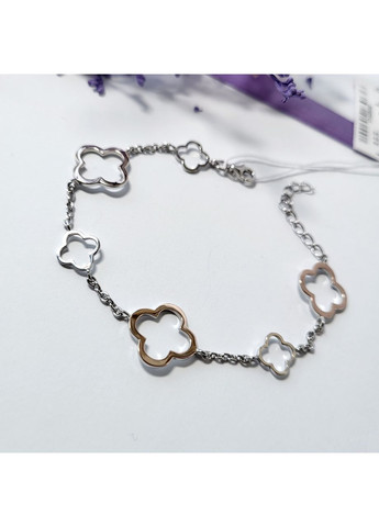 Серебряный браслет без камней Клевер с золотой пластиной 15 - 18 см серебро 925 пробы 669б 3.56г No Brand (306854657)