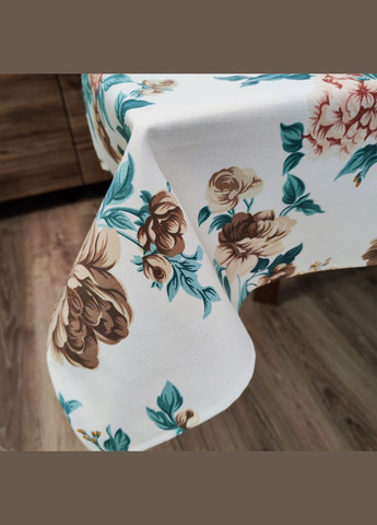 Cкатерть на стол для кухни водоотталкивающая хлопковая тефлоновая скатерть белая с цветочным рисунком 120х120 Maystat (305390595)