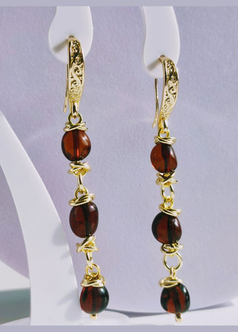 Сережки 2717 з натурального бурштину відтінок темна вишня MINOV (311310506)