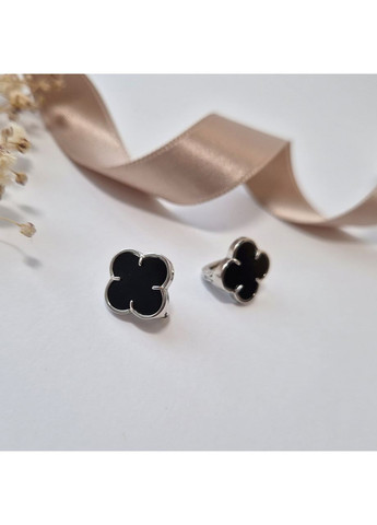 Серебряные серьги Клевер с Ониксом серебро 925 пробы Родированное 1666с 2.65г Nobrand (370438629)