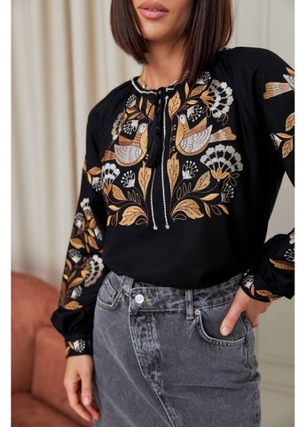 Чёрная женская вышиванка "птицы" PanyankaVyshyvanka (349723814)